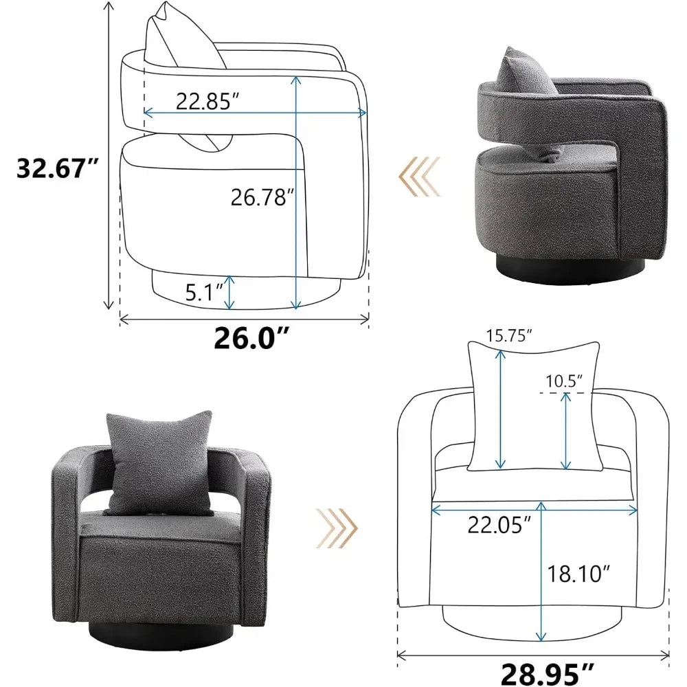 Modern Boucle Swivel Barrel Chairs Set of 2