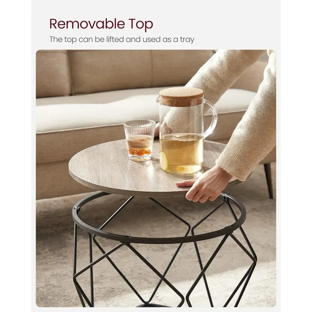 Set of 2 Round Coffee Tables – Greige & Ink Black
