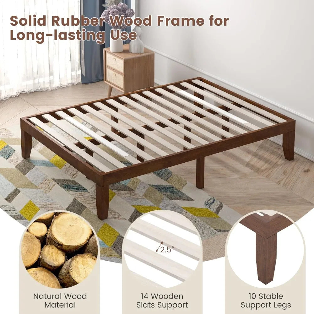 Giantex 14" Full Platform Bed Frame – Solid Wood, Minimalist