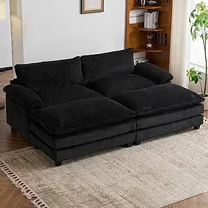 Modern Corduroy Sectional Sofa with Ottoman