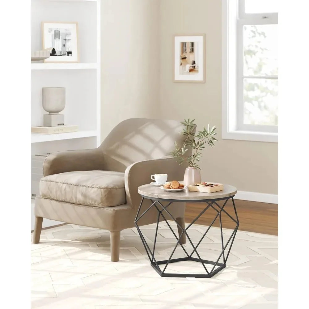 Set of 2 Round Coffee Tables – Greige & Ink Black