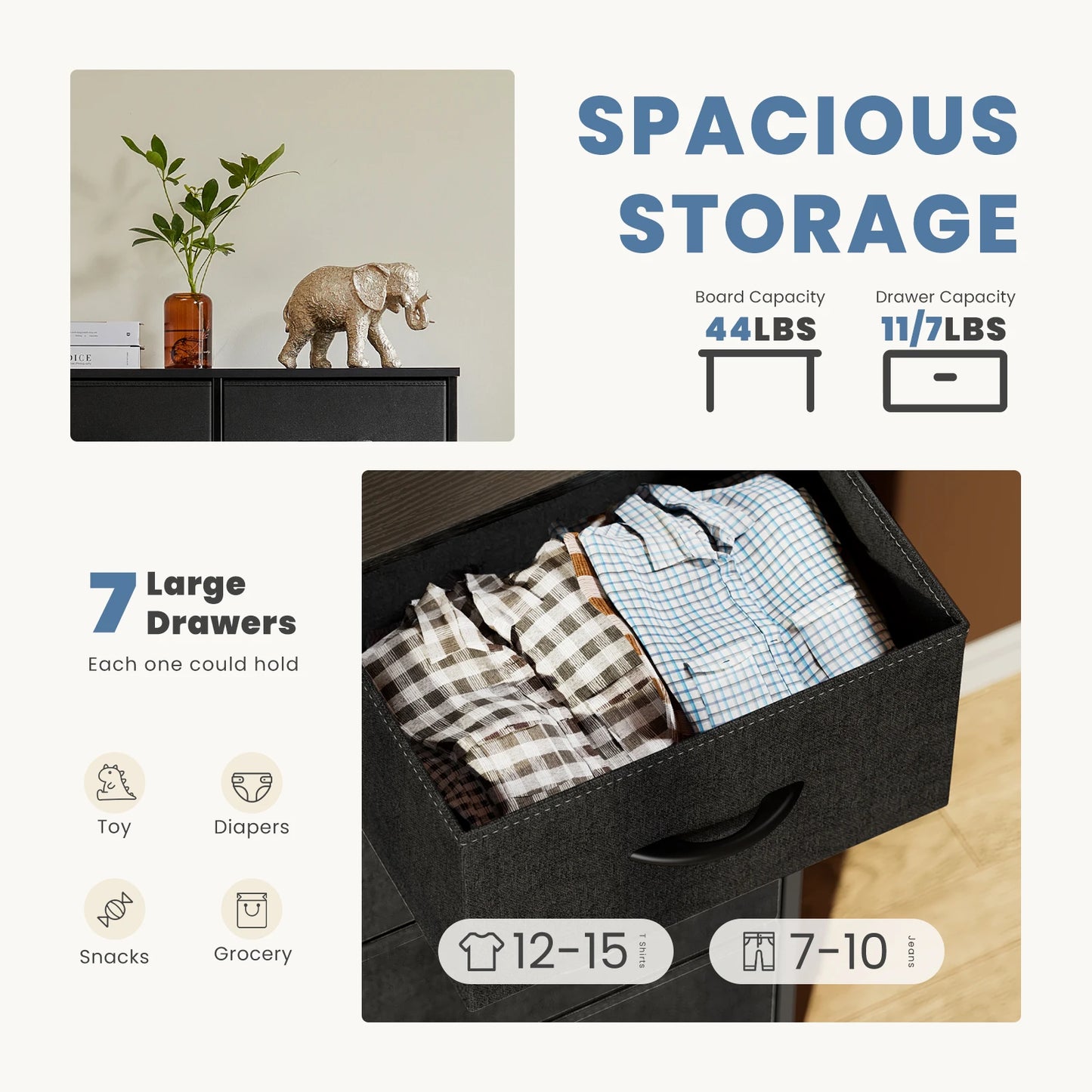 JHK 7-Drawer Fabric Dresser