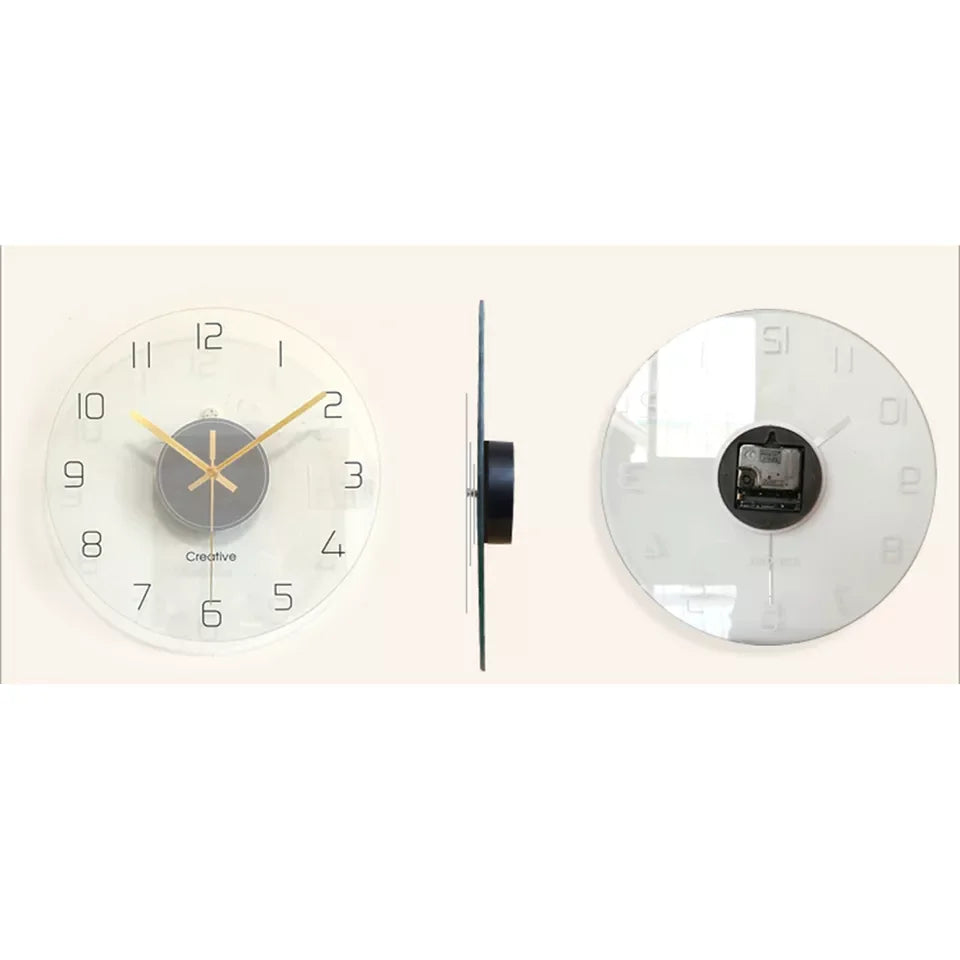30CM Modern Clear Glass Wall Clock