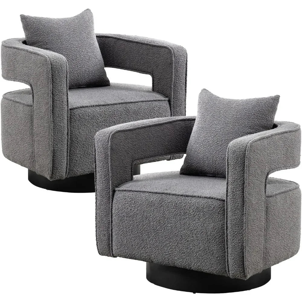 Modern Boucle Swivel Barrel Chairs Set of 2