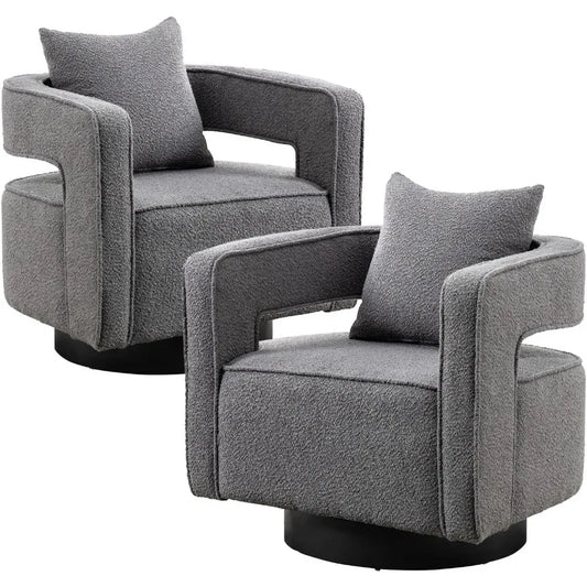 Modern Boucle Swivel Barrel Chairs Set of 2