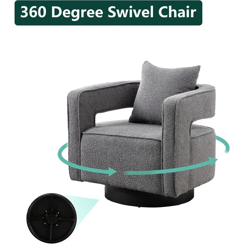 Modern Boucle Swivel Barrel Chairs Set of 2