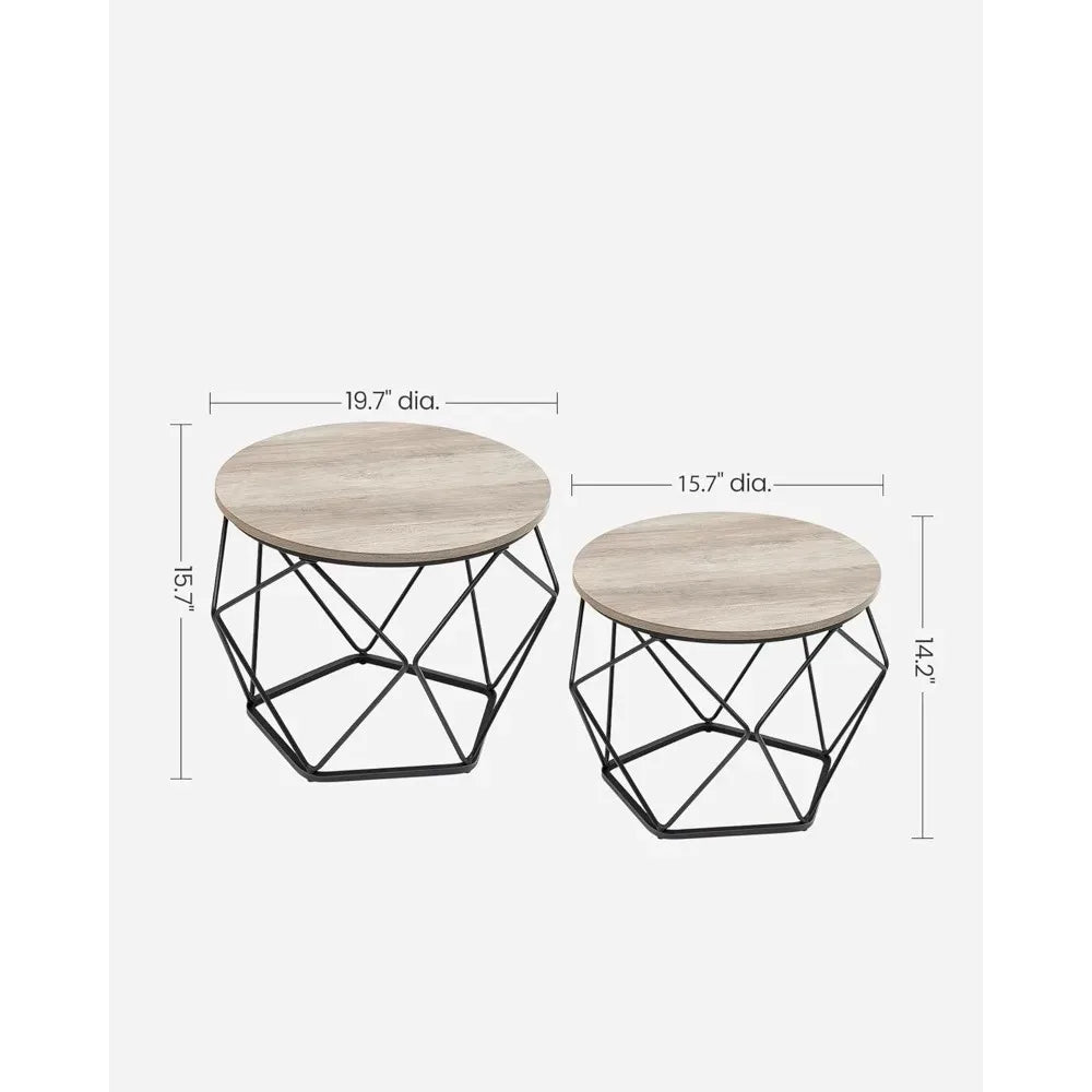 Set of 2 Round Coffee Tables – Greige & Ink Black