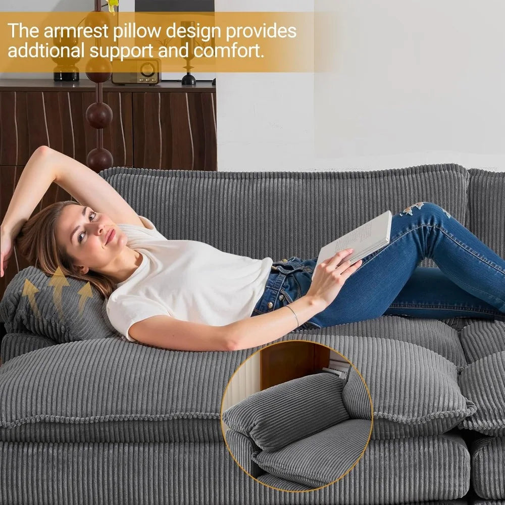 Modern Corduroy Sectional Sofa with Ottoman