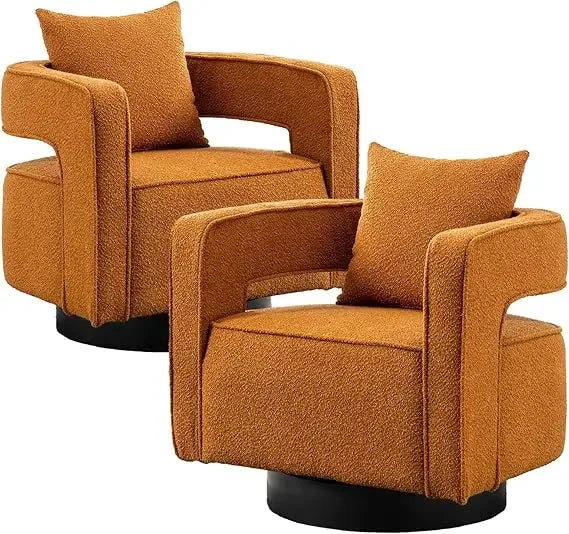 Modern Boucle Swivel Barrel Chairs Set of 2