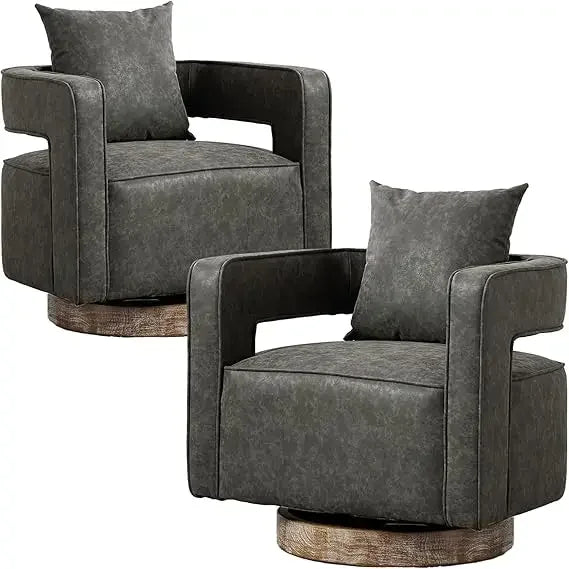 Modern Boucle Swivel Barrel Chairs Set of 2