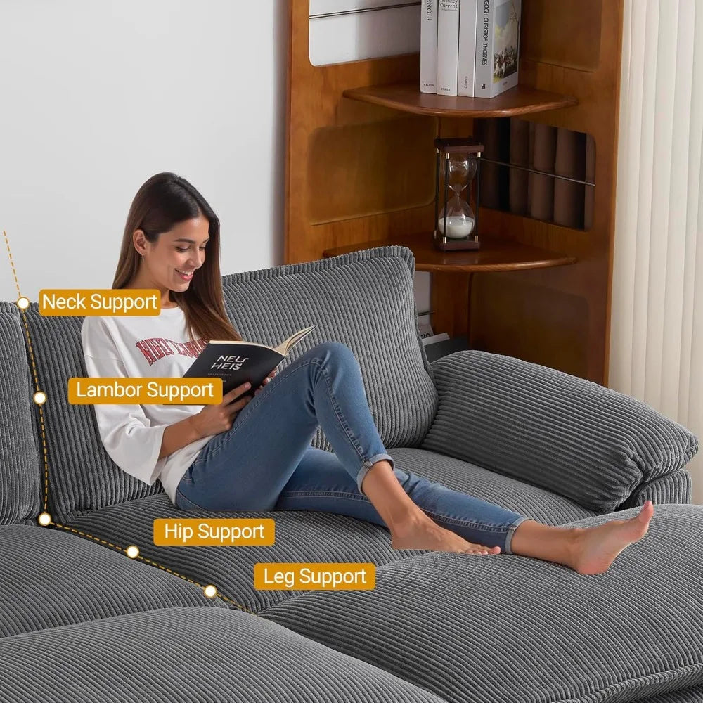 Modern Corduroy Sectional Sofa with Ottoman