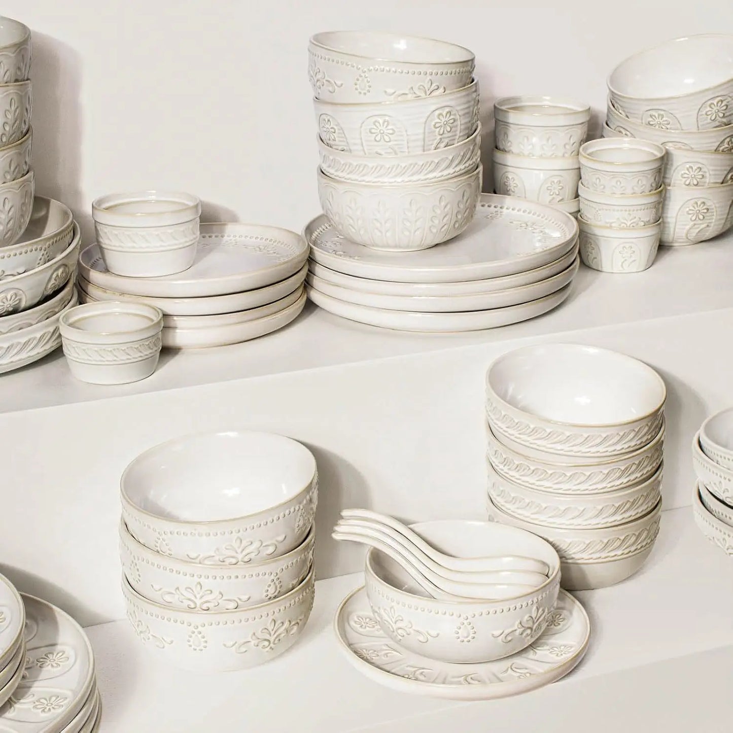 50oz Large White Ceramic Pasta & Salad Bowls – Set of 4