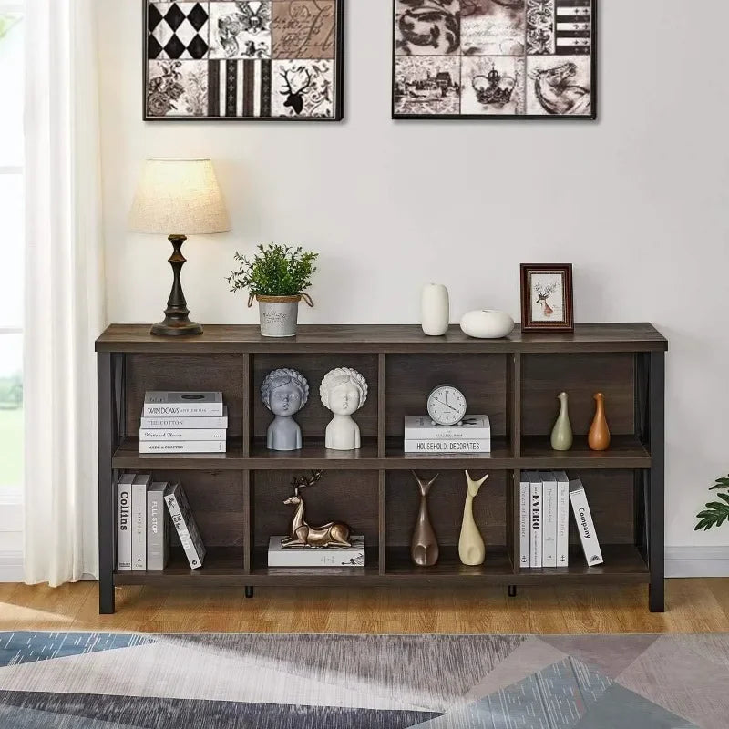 FATORRI 8-Cube Rustic Wood Bookshelf, 62"