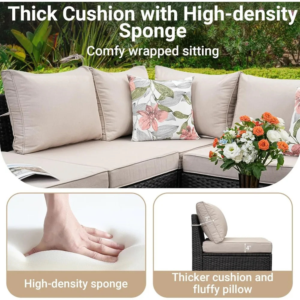 5-Piece Outdoor Wicker Patio Set with Cushions & Glass Table