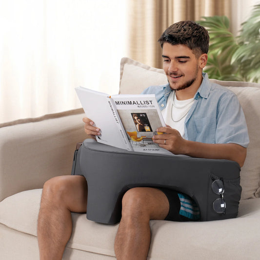 Ergonomic Laptop & Reading Pillow – Memory Foam Armrest (Grey)