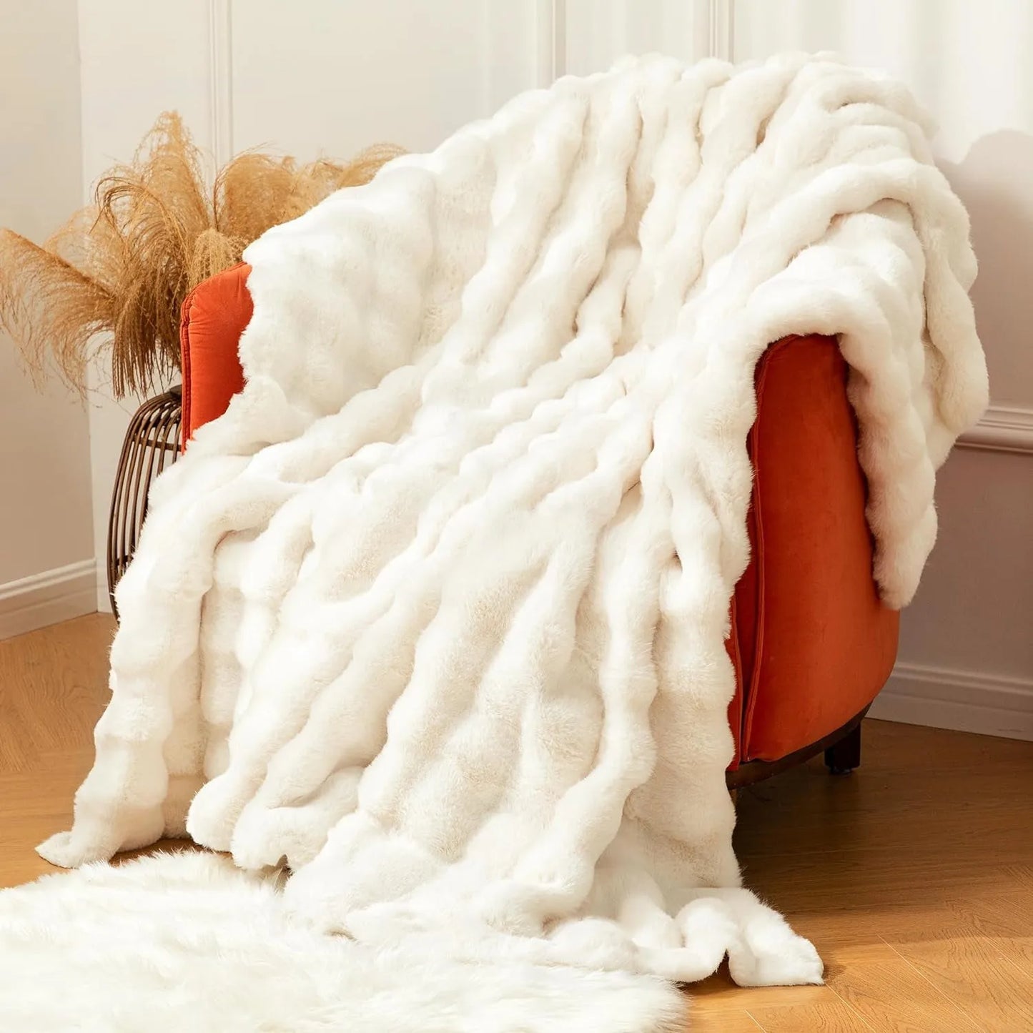 Toscana Rabbit Fur Blanket with Double-Sided Fleece