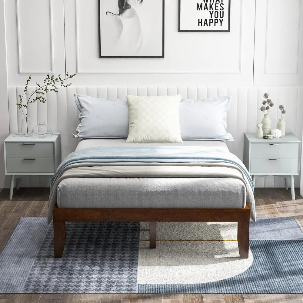 Giantex 14" Full Platform Bed Frame – Solid Wood, Minimalist