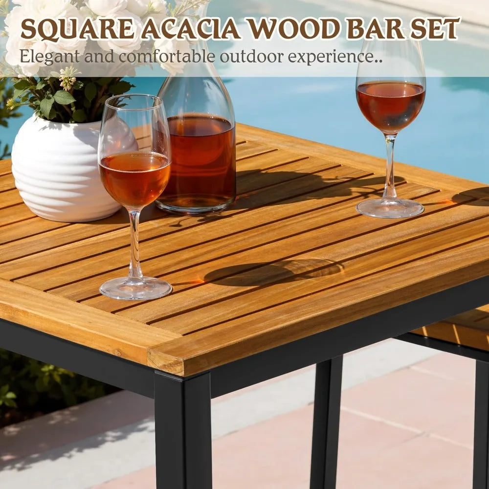 Acacia Wood Outdoor Bar Set for 2 – Table & Stools