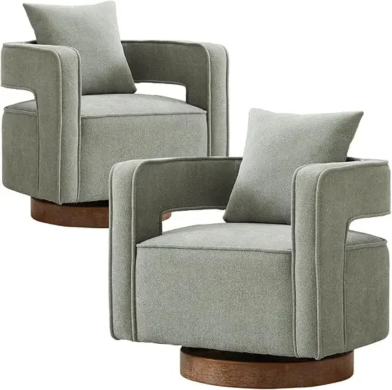 Modern Boucle Swivel Barrel Chairs Set of 2