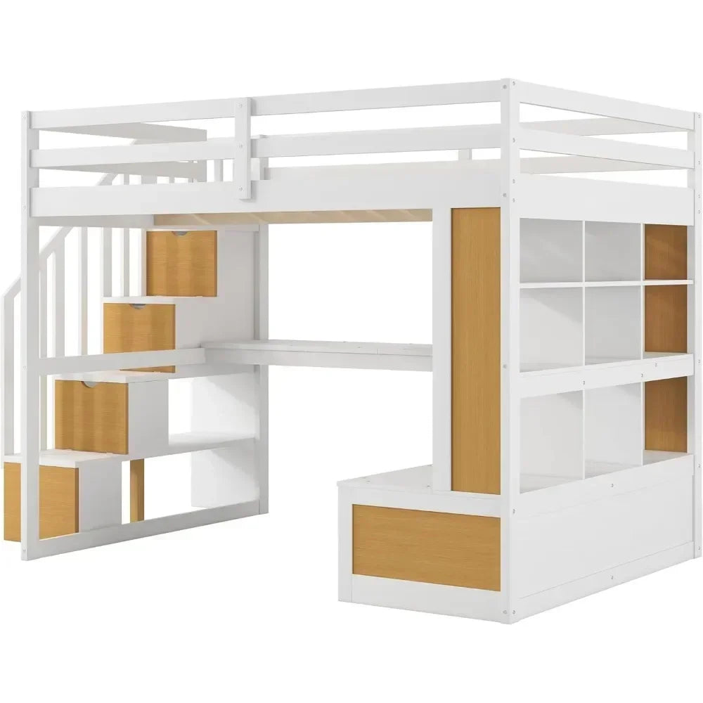 Full Loft Bed with Desk, Stairs & Storage
