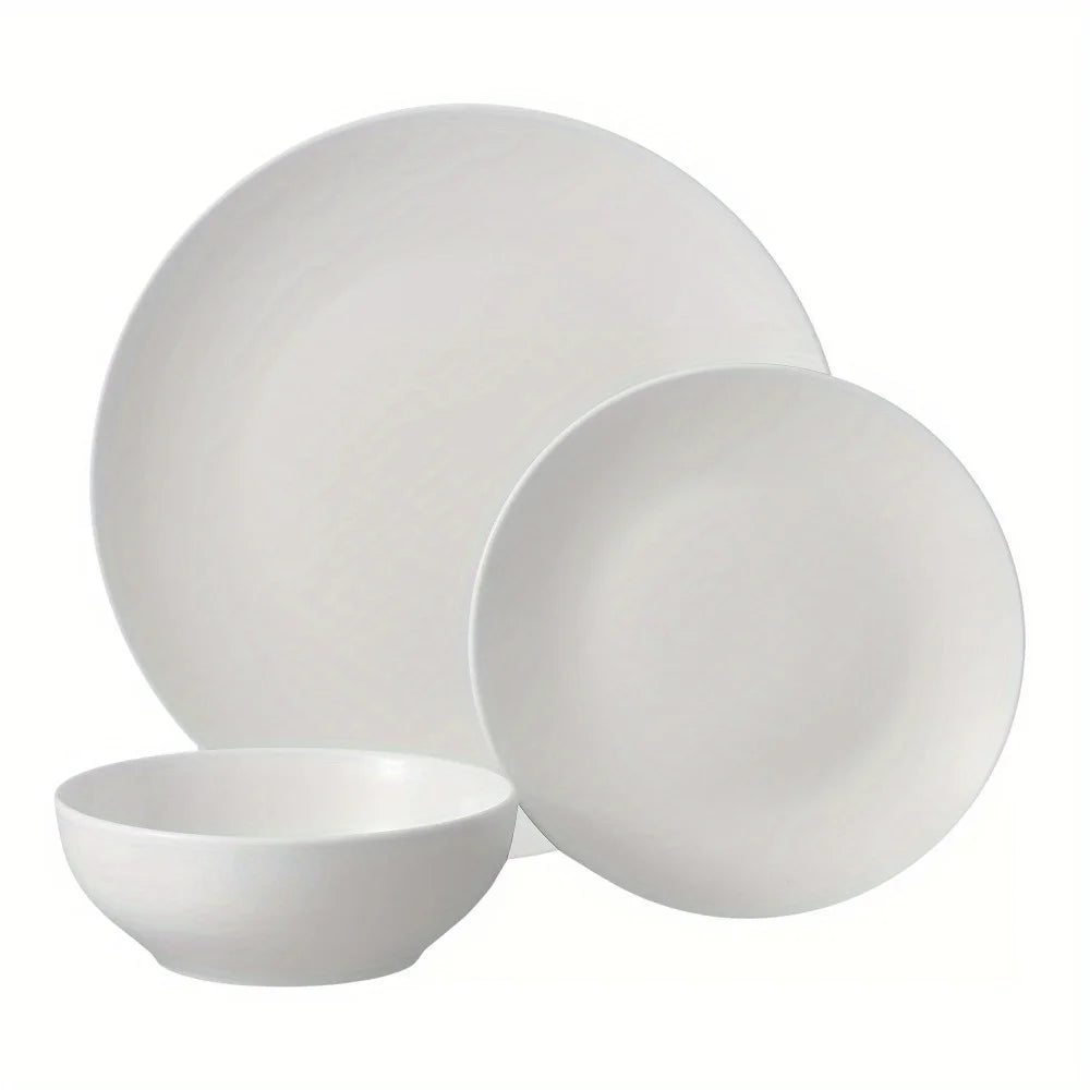 12-Piece Glazed White Stone Cutlery Set