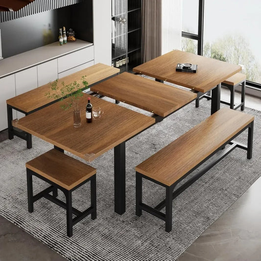 5-Piece Extendable Dining Table Set with Metal Frame
