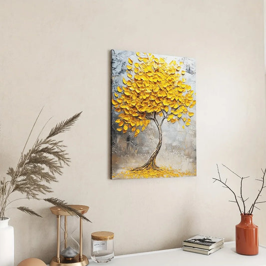 Frameless Gold Abstract Tree Mural on Pine Wood Frame