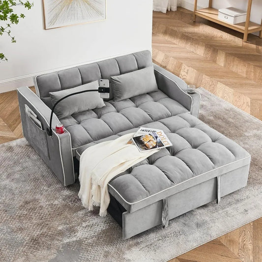 3-in-1 Convertible Velvet Sofa Bed Loveseat